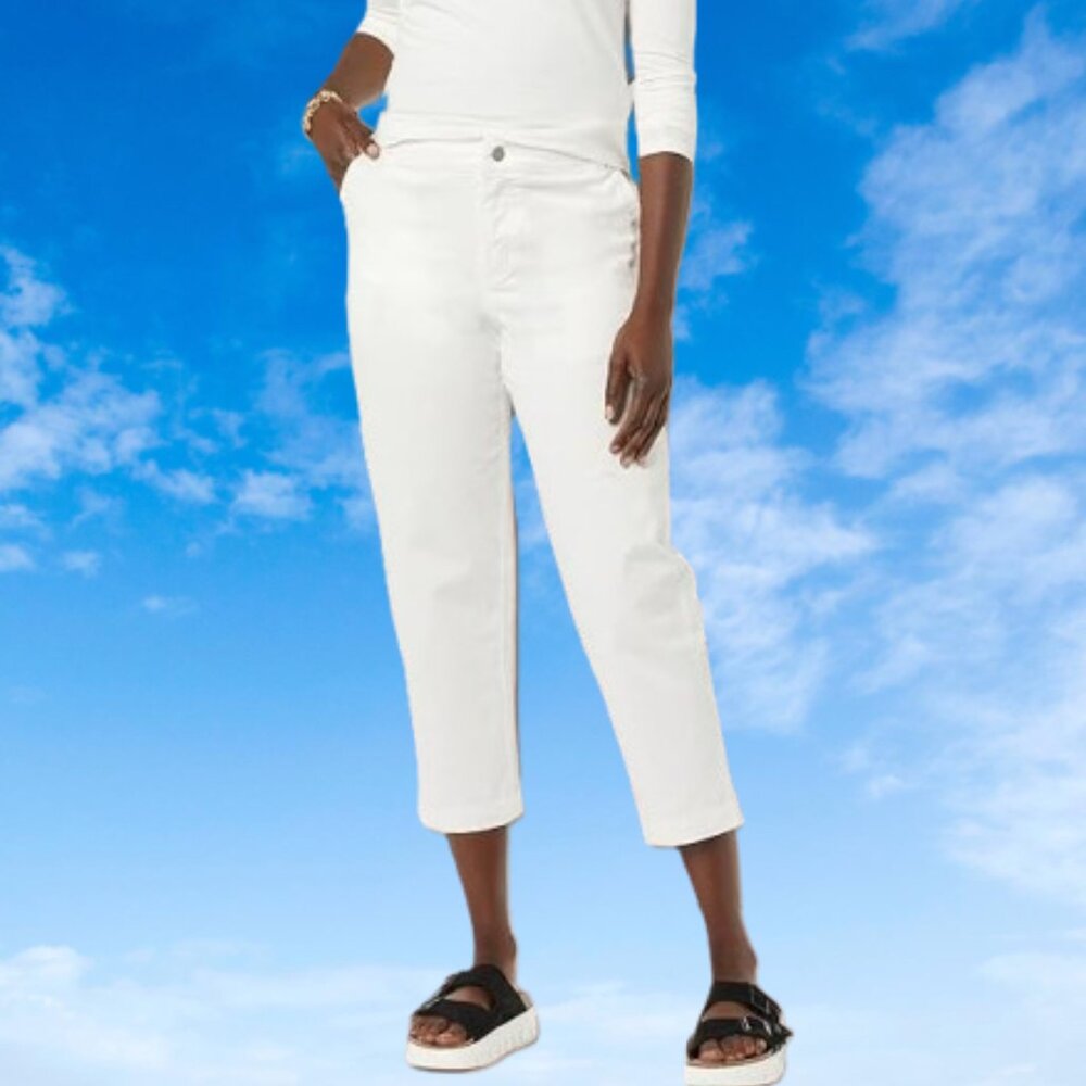 Women's High Waisted Casual Chino Pants Ivory Baggy Fit Cropped S